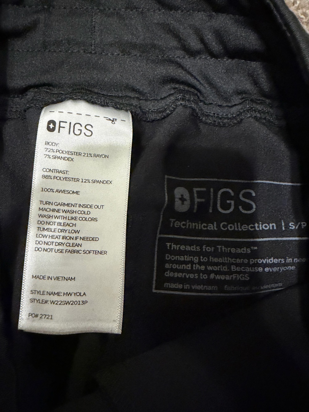 FIGS HW Yola Skinny Scrub Pants Women's Small PO 2721 Black - Picture 2 of 4